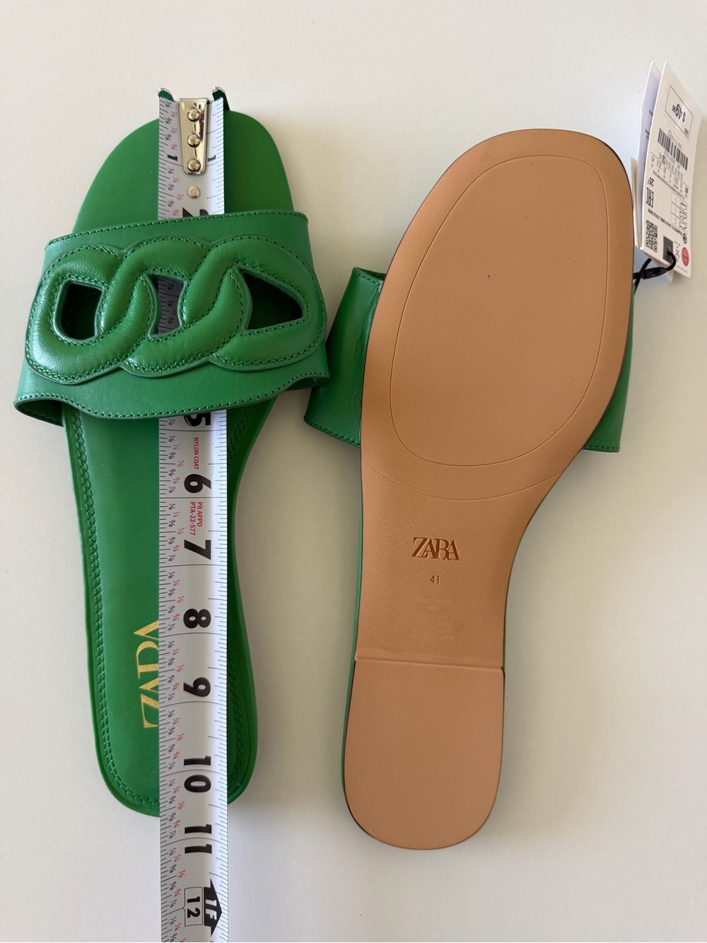 NWT Zara Green Chain-Link Flat Slide Sandals EuroSummer 41 US 10 - Picture 4 of 6